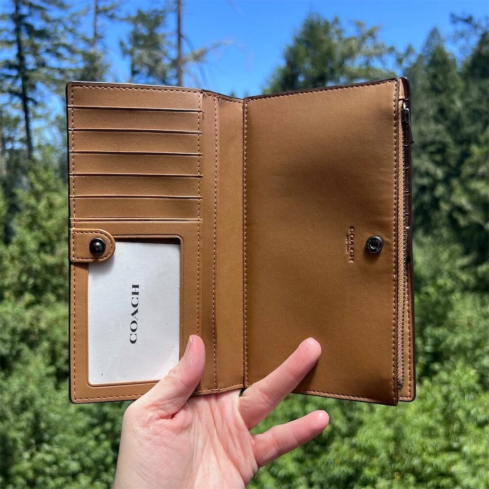 COACH Yellow Pebble Leather Bifold Snap Wallet with Gunmetal Hardware AUTHENTIC